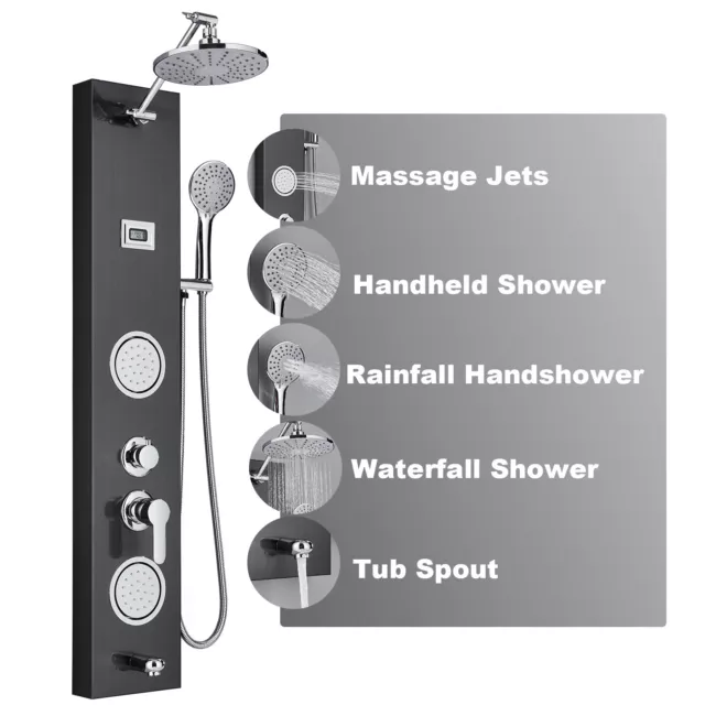 Grifo de válvula mezcladora de panel de ducha sistema torre masaje chorros de acero inoxidable