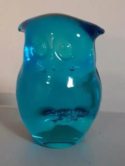 Vintage Cobalt Blue Art Glass Owl Paperweight Figurine Bird