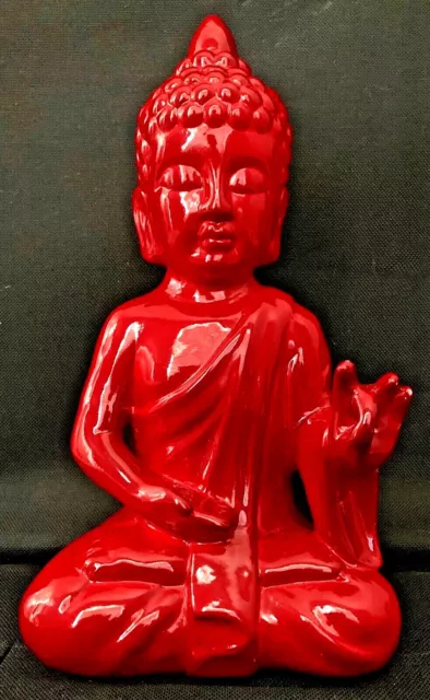 Red Buddha Statue Abhaya Mudra No Fear Hand Gesture Figurine 10” tall