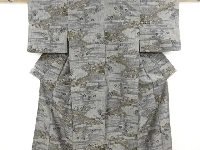 6854300: Japanese Kimono / Antique Kimono / Fushi Tsumugi / Woven Flower