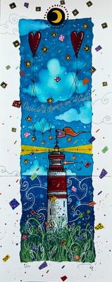 Andrea Agostini 20x50 Opera Unica mare faro castelli quiete cuori arcobaleno 
