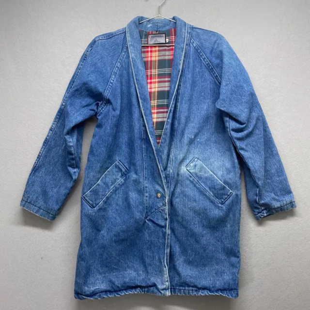 Vintage Bebe Furrina Jacket Womens Large Denim Chore Barn Coat Flannel Lined USA