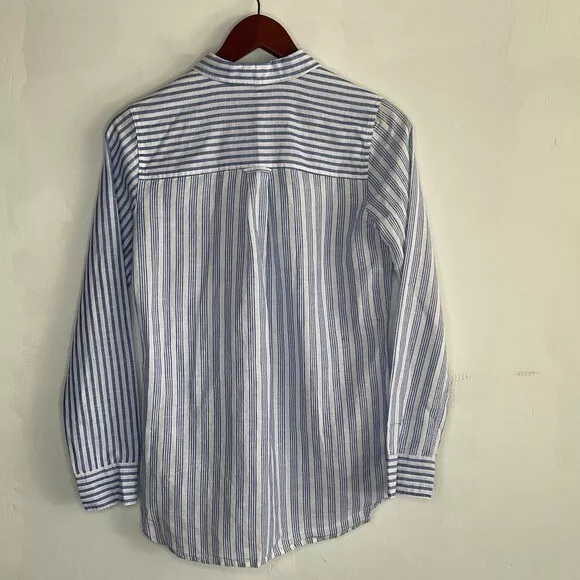 J. Crew Blue Striped Linen Crinkle Gauze Boy Shirt 0 3