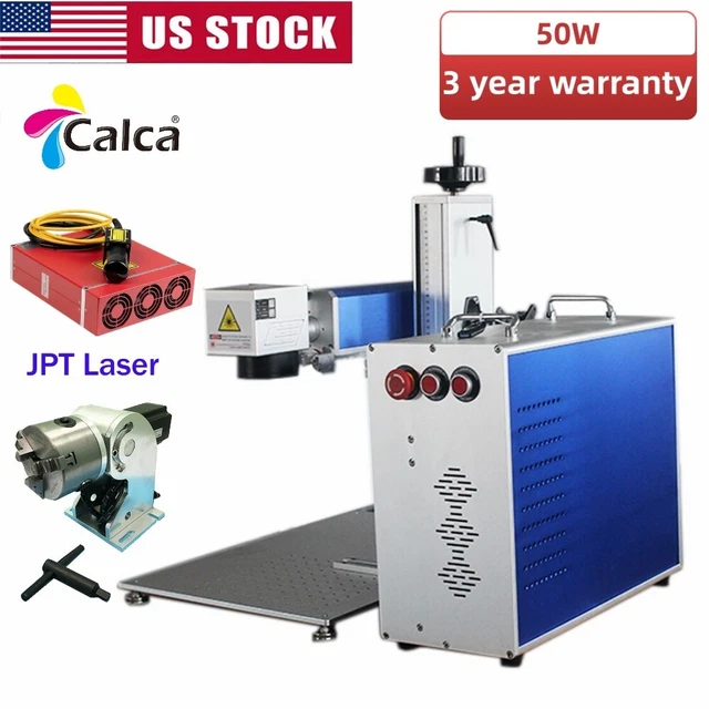 50W Split Fiber Laser Marking Engraving Machine with Rotary Axis Raycus Laser