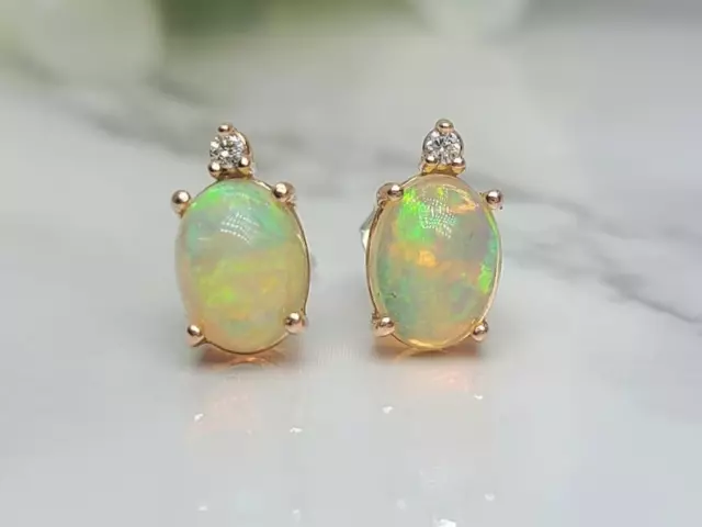 3Ct Oval Genuine Opal Push Back Solitaire Stud Earrings 14K Yellow Gold Plated