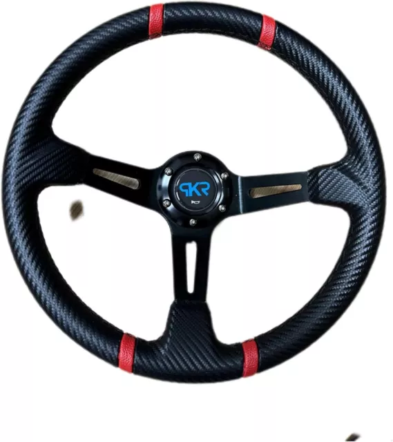 Volante Sportivo Pkr Calice Nero Con Strisce Rosse Universale Tuning Rally