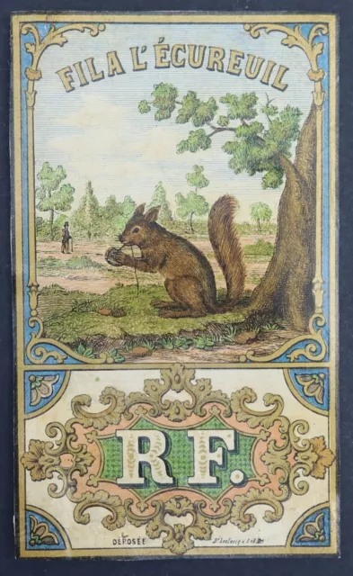 Ancienne étiquette 1870 FIL DE LIN A L'ECUREUIL squirrel old thread label 1