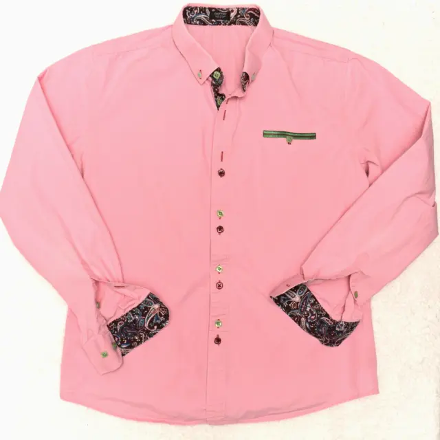 Coofandy Men's Casual Dress Shirt Pink Paisley Flip Cuff Size L