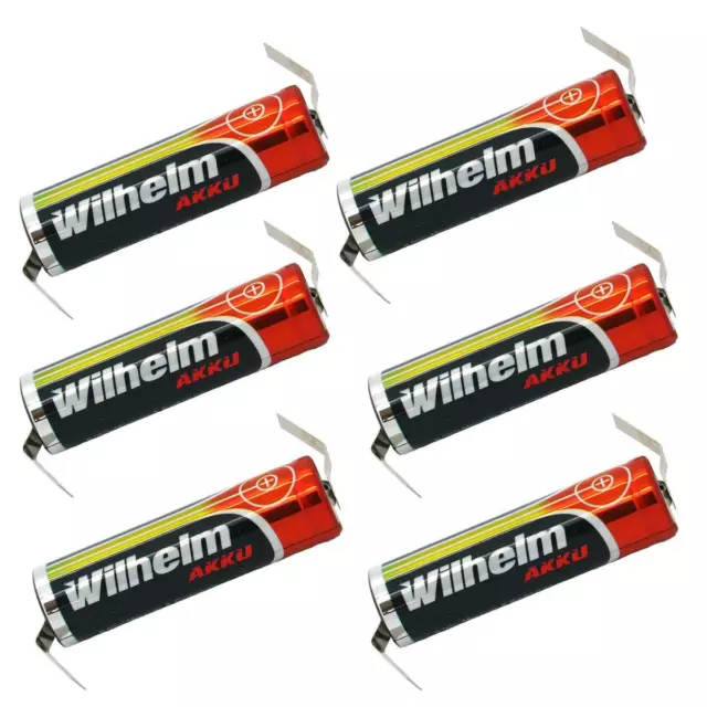 6 x Lithium Ionen Akku Wilhelm 3,7 V LÖTFAHNE Z Form 800 mAh Typ 14500 Li Ion AA