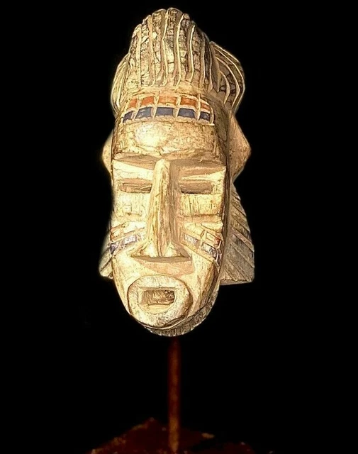 African Tribal Face Mask Wood Hand Carved Vintage Wall Hanging Passport Mask 481