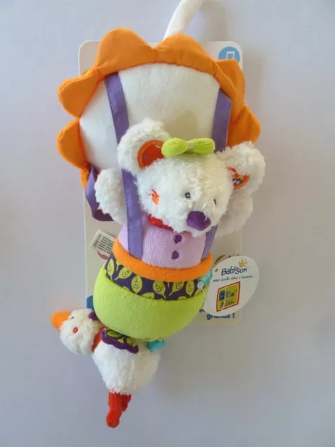 R4.  Doudou Musical Babysun Montgolfiere Souris Oiseau Orange Vert Violet Neuf