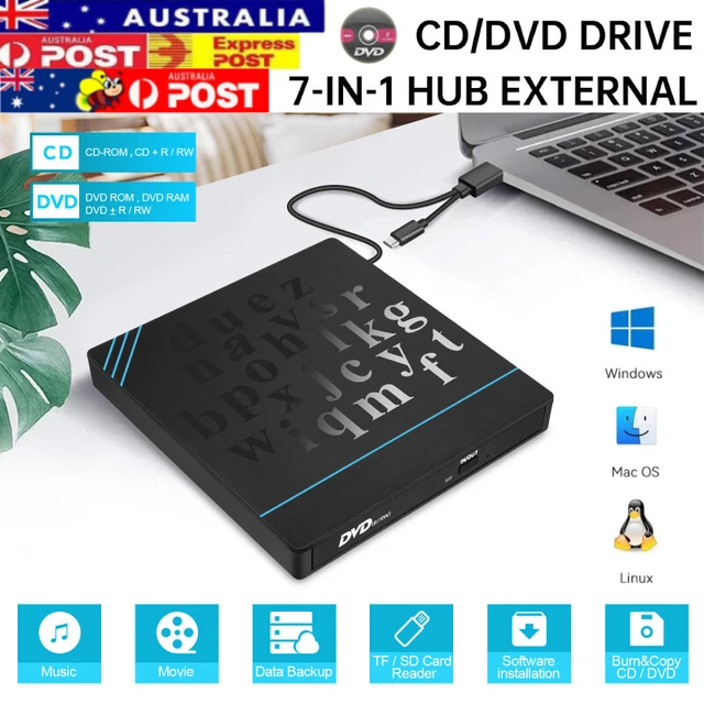 7-in-1 External Type C USB 3.0 CD Player DVD Drive Burner Writer for Laptop PC