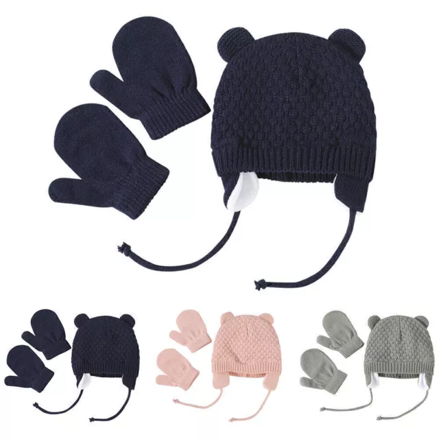 Baby Kinner Winter Warme Strickmütze Mütze und dicke Handschuhe Skimütze Solide.