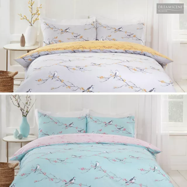 Dreamscene Blossom Bird Quilt Cover with Pillowcase Bedding Set Grey Blush Ochre