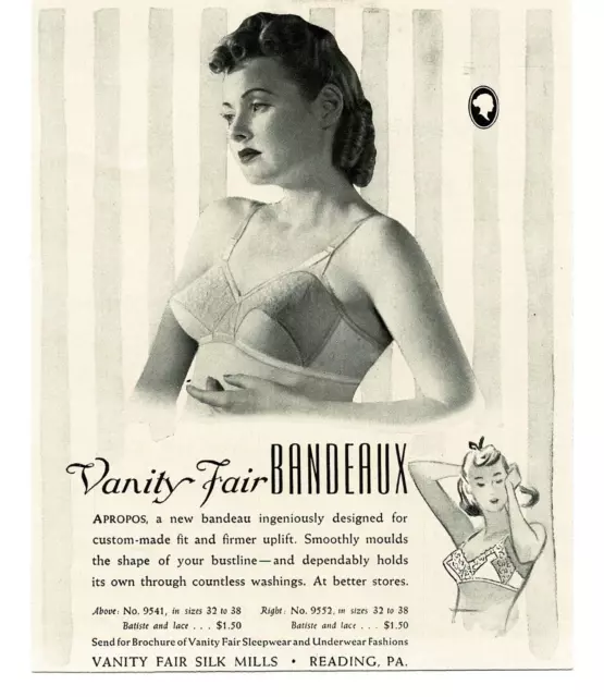 1940 Vanity Fair Apropos Bra Brassiere Pretty Woman model  Vintage Print Ad 1