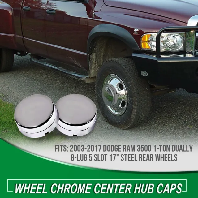 2X Rear Wheel Chrome Center Hub Caps Fit For 03-17 Dodge Ram 3500 1-Ton Dually