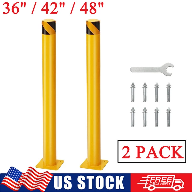 2PCS Safety Bollard 36" 42" 48" High Steel Post Parking Sign Yellow Pipe Barrier