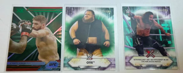 Lot of 3 Different SP Numbered Wresting Cards - Seth Rollins / Otis / Baukaus