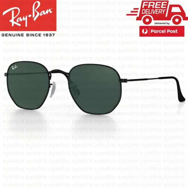 Ray-Ban Hexagonal Flat Sunglasses Black Frame Green G-15 Lens RB3548 002 51mm