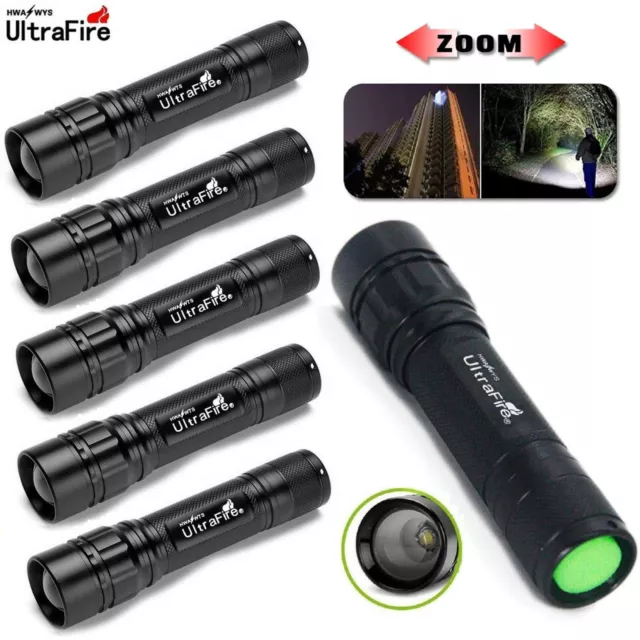 1~5pcs Ultrafire Tactical Zoomable Flashlight Rechargeable T6 LED 50000LM Torch
