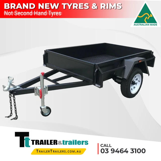 7x4 SINGLE AXLE HEAVY DUTY BOX TRAILER | CHECKERPLATE FLOOR | TAILGATES-NEW TYRE