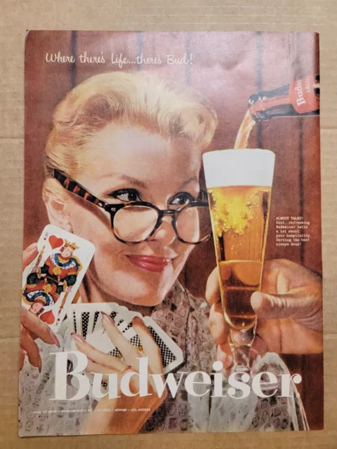 Nostalgic Vintage 1950's 1957 Print Ad Budweiser Pretty Woman Playing Cards King