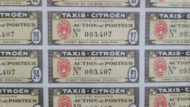 Action de cent francs des Taxis Citroën de 1924 en bon état