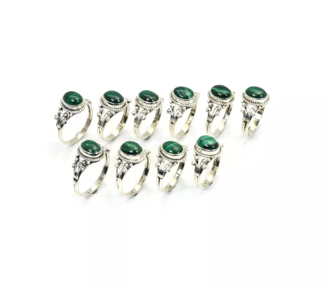 Wholesale 10Pc 925 Solid Sterling Silver Green Malachite Ring Lot B