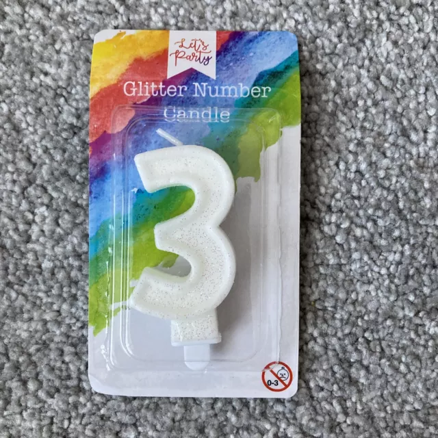 Glitter Number 3 Candle White