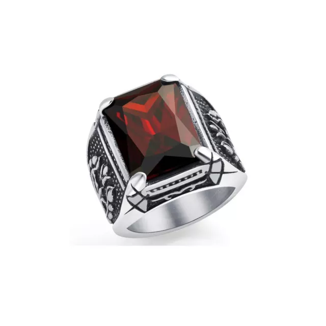 UK Mens Blue Red CZ Stone Onyx Sapphire Retro Ring For Stainless Steel Size 7-15