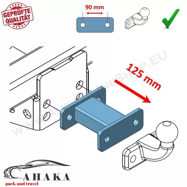 Universelle Hakenverlängerung AHK 125mm für Flanschkugel Anhängebock 2 Loch 90mm