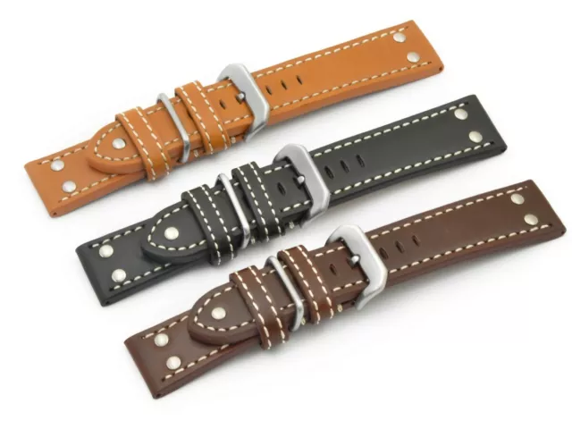 22  24  26mm  Genuine Leather Watch Strap Band PILOT Military  MV NEU