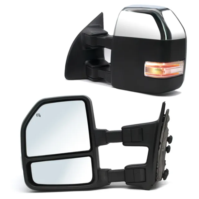 New Style Tow Mirrors For 99-16 Ford F-250 Super Duty Power Heated Signal Chrome