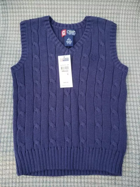 NWT - Chaps Cable Knit Sweater Vest - Navy Blue - Boys Size 6