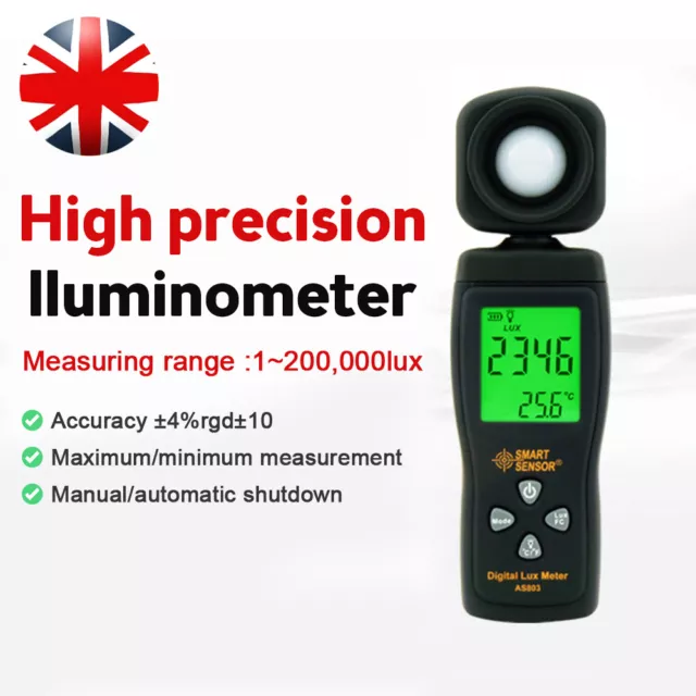 AS803 Lux/Fc Photometer Photography Light Meter Digital Luxmeter Luminometer UK