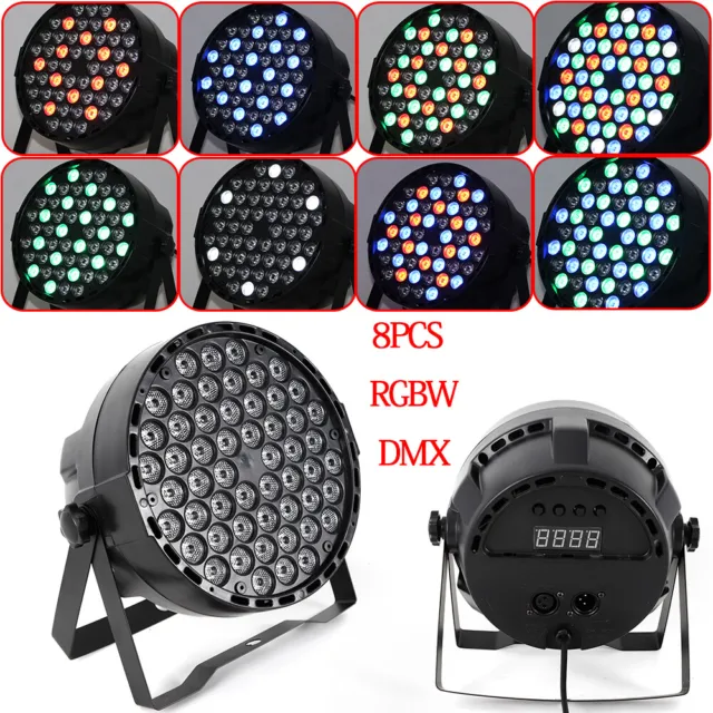 8pcs Stage Par Light 54x3W RGBW LED DMX512 AUTO/Sound PAR64 Party Lighting 7CH