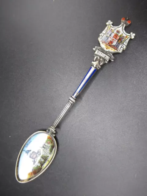 Vintage Antique 800 Silver Souvenir Spoon Detmold Schlass Germany enameled fancy 3
