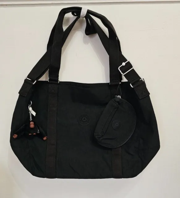 Kipling Adara M Tote Bag with cosmetic bag, monkey keychain, Black Tonal TM4055 2