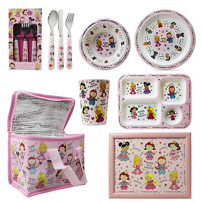 Kids Girls Mealtime Cutlery Dinner Set Litte Princess Bowl Cups Plates Lunch Bag