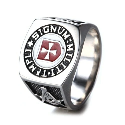 Bague chevalière Templier Acier inoxydable 316L Croix des templiers Franc Maçon