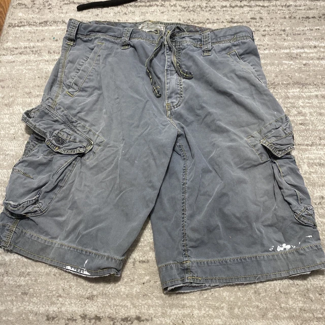Jet Lag Cargo Shorts Sz 38 Gray Drawstrings Distressed *B