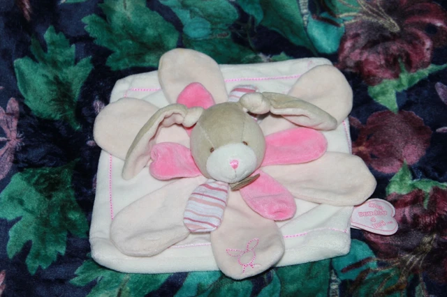 Doudou Et Compagnie Lapin Celestine Plat Rose Blanc