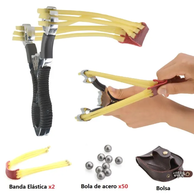 Kit de Tirachinas Catapulta Bolsa Banda 50x Bolas Tiro con arco Caza