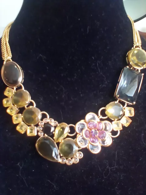 Banana Republic Chunky Gold Tone Statement Necklace Faceted Crystals Multi Chain