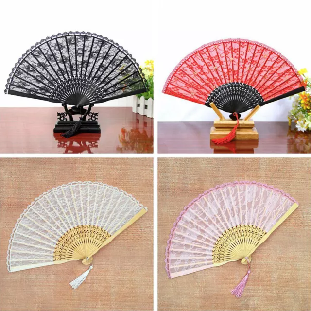 Women Floral Lace Folding Hand Held Fan Spanish Chinese Dance Show Burlesque