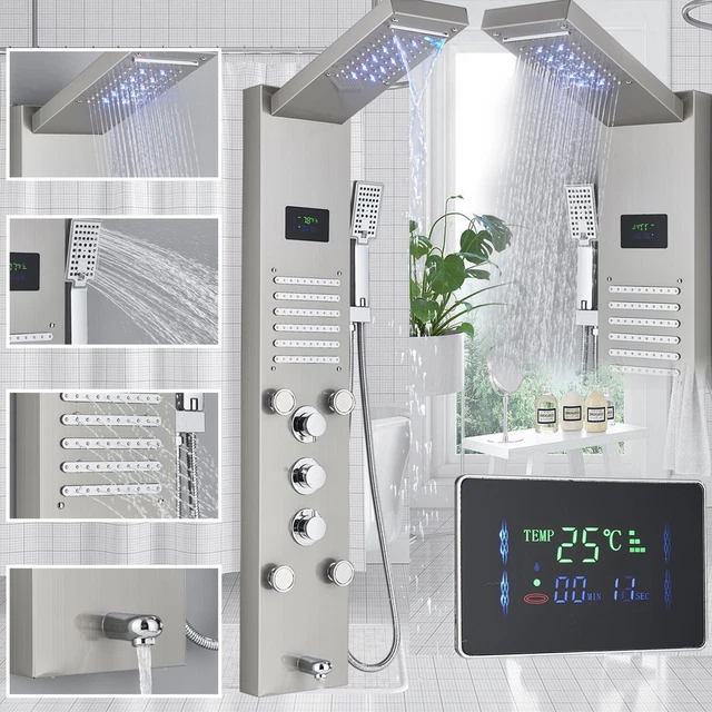 5 in 1 LED Panel de Ducha Acero inoxidable Cabezal de Ducha de lluvia y Cascada