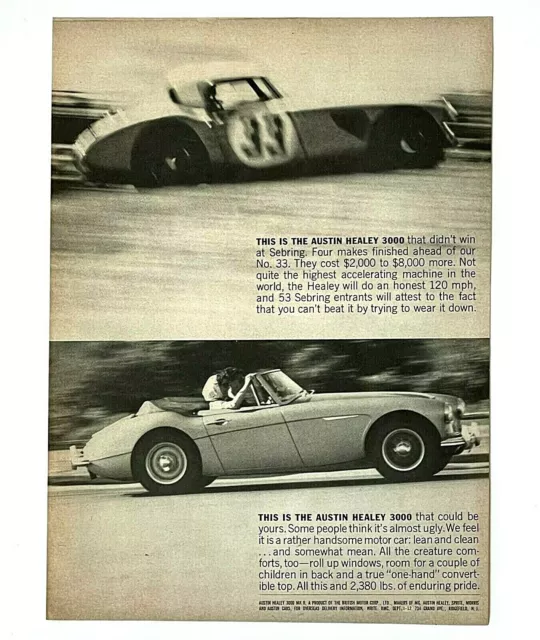 1964 Austin Healey 3000 Advertisement Race Car & Convertible Photo Vtg Print AD