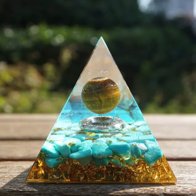 Fantasy magic Tiger's Eye Sphere Turquoise Orgone Crystal Pyramid Orgonite 3