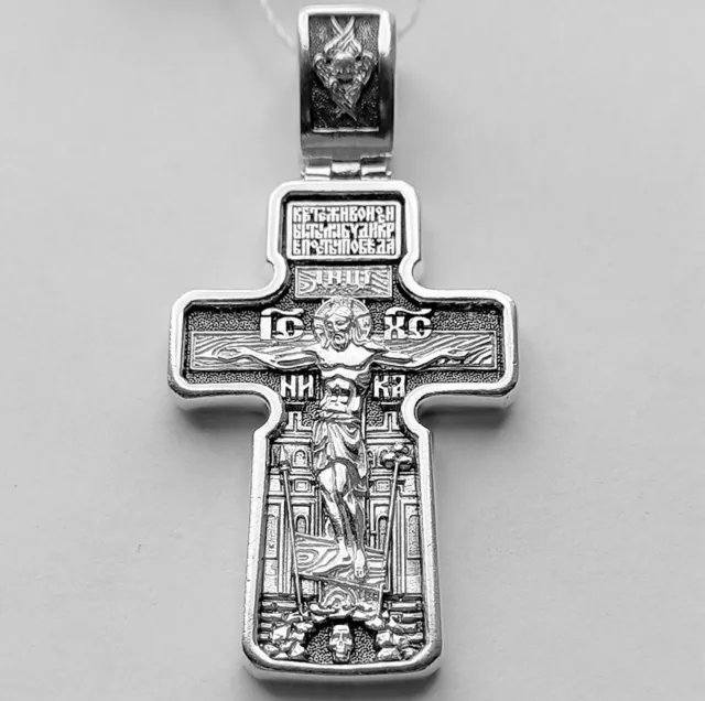 Eastern Orthodox Cross Necklace Archangel Michael Icon Christian Jewelry Silver