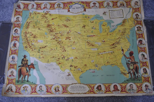 PICTORIAL MAP OF The Old West Poster Danny Arnold ~ Cowboys And Indians ...